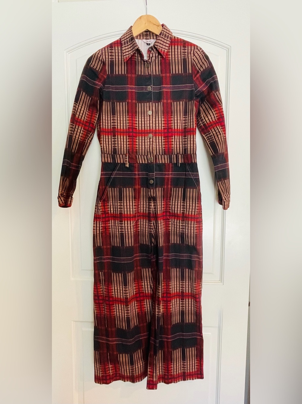 The KIT & Ace Autumn Plaid Alex Academia Jumpsuit Cropped Romper Long Sleeve S